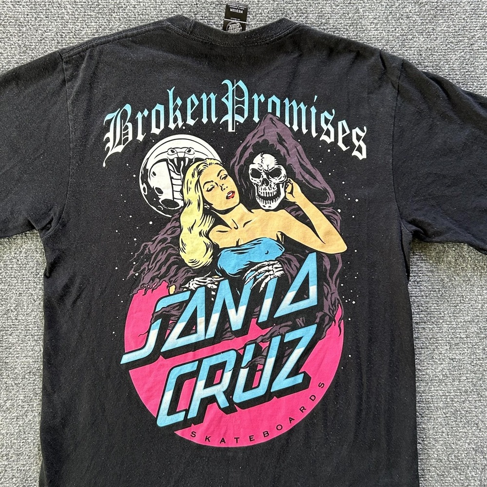 Broken Promises Santa Cruz Shirt Mens Medium Black Grim Reaper Graphic Tee